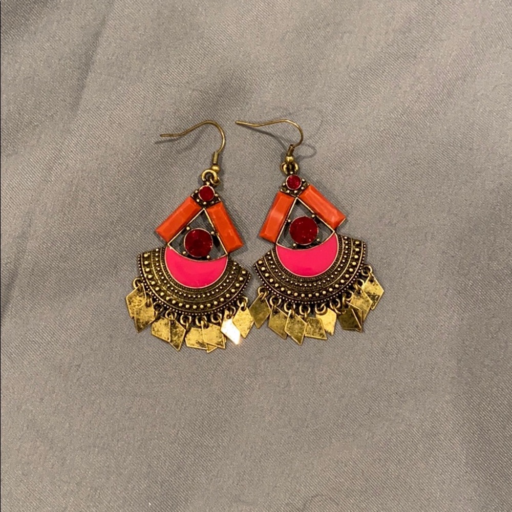 Pink and gold dangle earrings